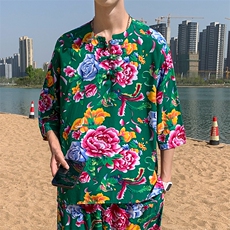 A340男士休闲大花透气凉爽风T恤七分袖春夏新大妈套头衫团队，男装T恤，星座115A(原星座507）
