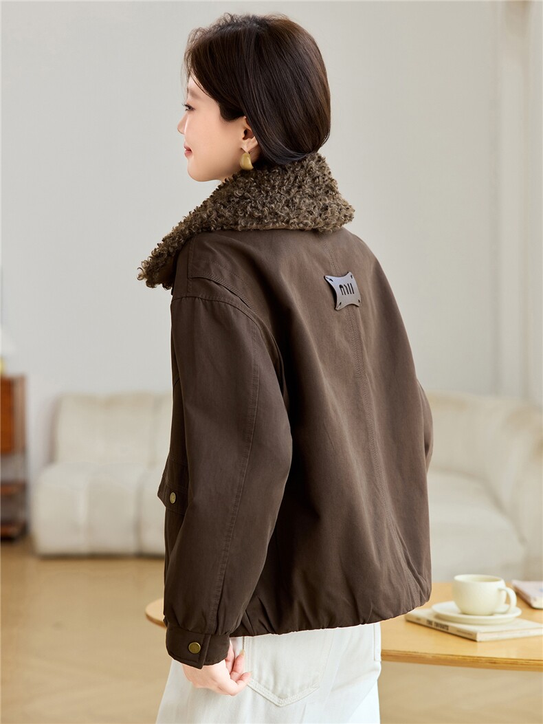 2025年冬季可拆卸羊羔毛翻领加厚加绒内里棉服棉衣派克服,女装棉衣/棉服,简韵佳