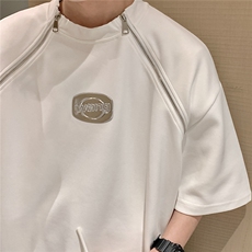 港风美式垫肩设计T恤男大码拉链WANG金属质感字母DT8791P55控78，男装T恤，星座227-7