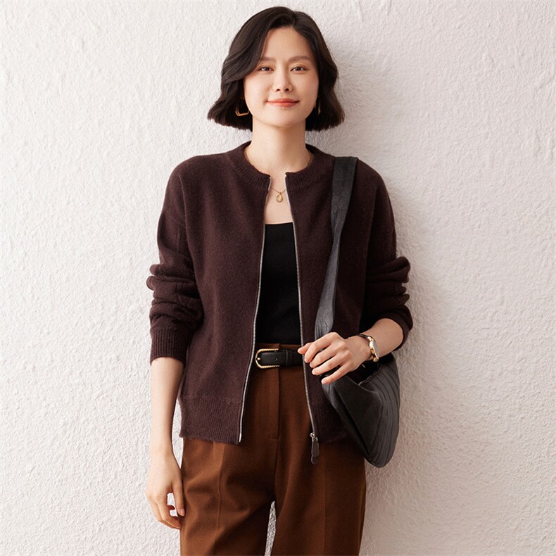 2024秋季新款长袖35%羊绒开衫复古休闲,女装羊绒衫,雪真羊绒高端店