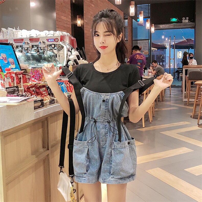 新款网红同款韩版宽松阔腿减龄背带牛仔裤女xz905-1-309-#，女装牛仔裤，星座905-1