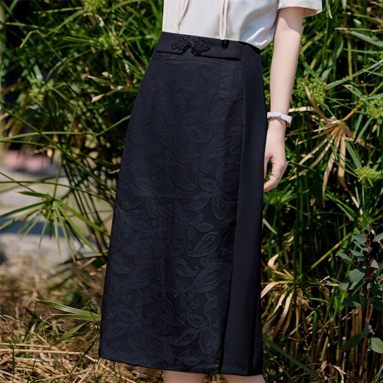 2025年夏季宽松新中式复古高腰提花半身裙，女装半身裙，时尚俏佳人