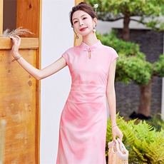 芷墨夏季新中式复古改良旗袍裙女日常通勤显瘦镂空盘扣优雅长裙女，女装连衣裙，芷墨服饰