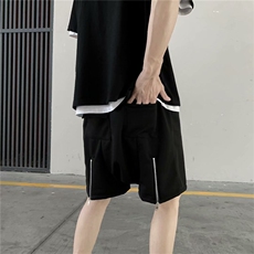 日系高街后拉链短裤男痞帅学生五分抽绳直筒运动阔腿裤K840-P28，男装休闲裤，星座512-2