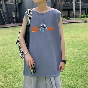 ！港风2023夏季无袖背心男加肥加大码宽松短袖T恤男BX260-P20图片