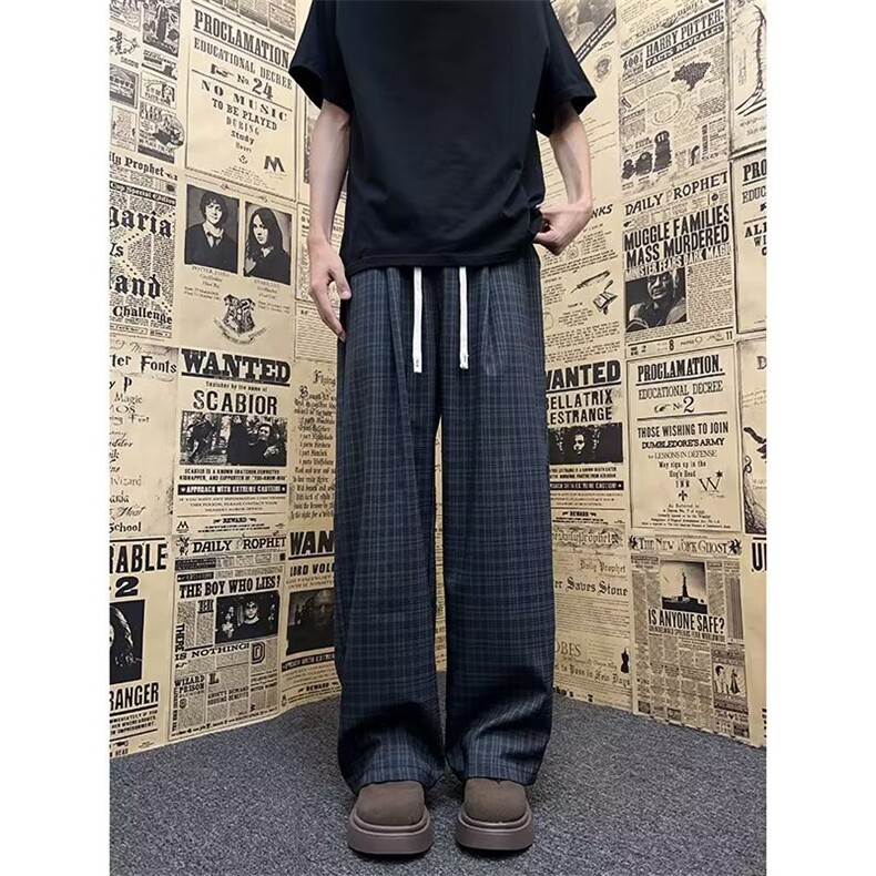 新款宽松休闲裤男韩版潮流百搭裤子夏季薄款坠感阔腿拖地长裤,男装休闲裤,四季星座505