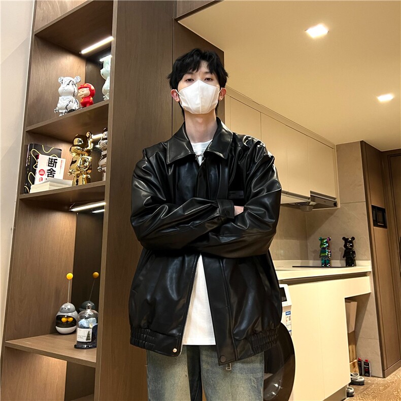 网图慎用贴标设计翻领机车皮衣外套情侣皮夹克男A266-PY006-P55,男装皮衣,电商A266