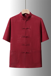 夏季风唐装中年短袖衬衫套装男士太极服宽松套装TR88606-P115图片
