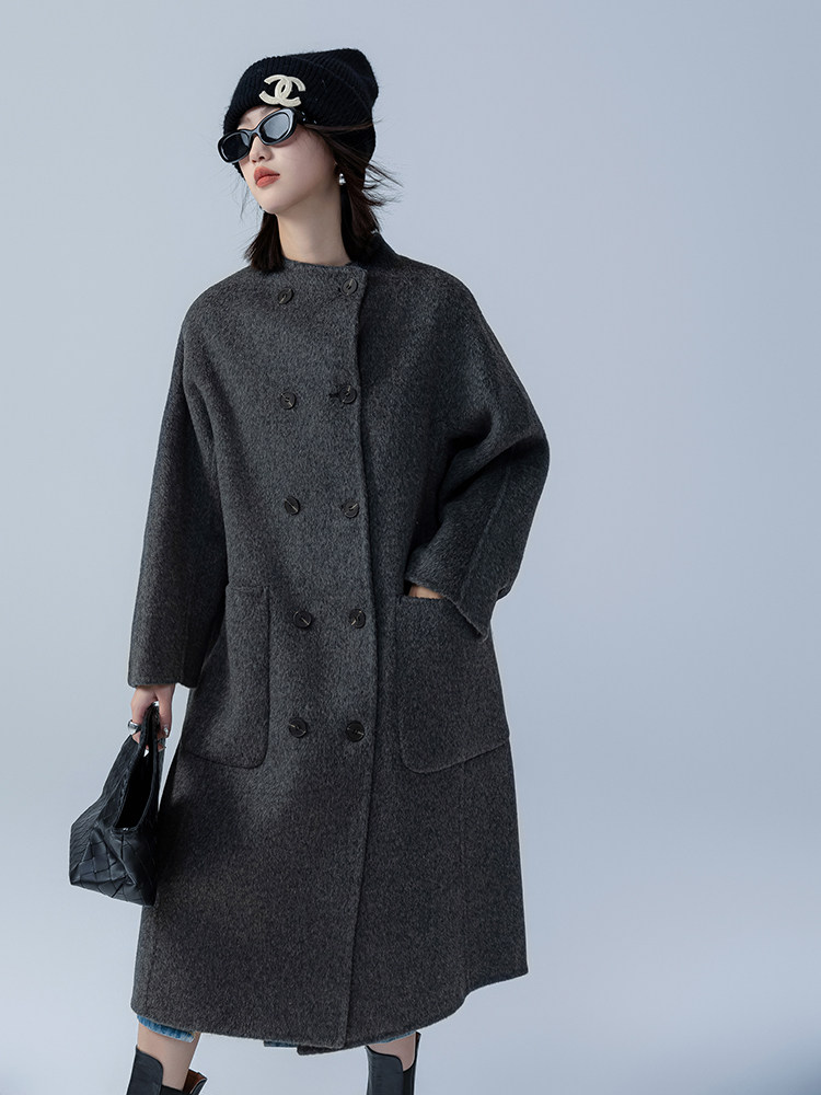 显瘦35%绒双面呢大衣女秋冬季新款宽松长款外套气质百搭，女装双面呢大衣，荣图大衣