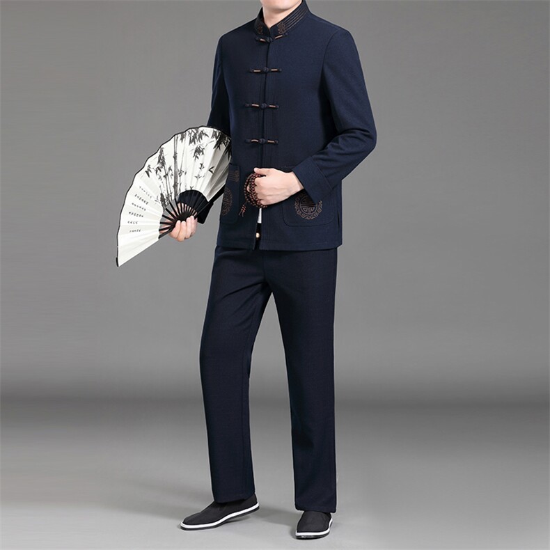 男老年唐装男士爸爸2024秋装长袖风棉麻休闲套装老人衣服外套，男装休闲套装，电商B212（原钱塘6029）