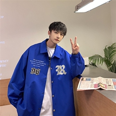 港风23春季ins潮流时尚印花宽松百搭翻领夹克外套JK317P50控68，男装夹克，电商A247