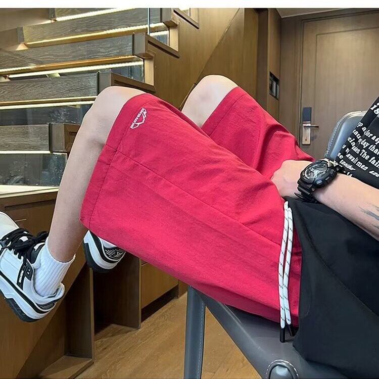 夏季日系户外简约速干短裤男女刺绣潮流基础款宽松运动休闲沙滩裤,男装牛仔裤,星座1210-1