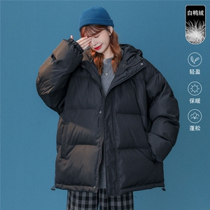 中性风22冬季新款纯色简约保暖白鸭绒连帽羽绒服 YR130 P225控298图片