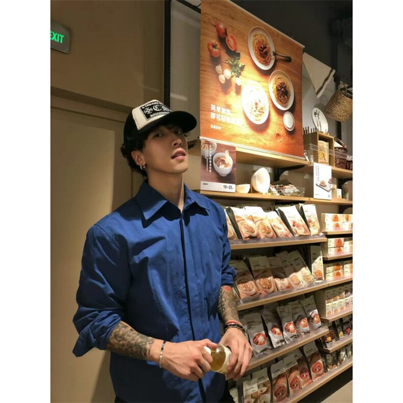 精梳棉高级感抗皱雅痞基础百搭克莱因蓝长袖衬衫~C26101批45，男装衬衫，星座1411A-6