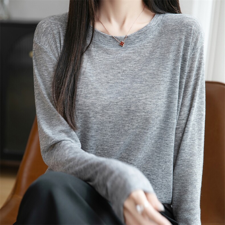 宽松慵懒风冰丝防晒T恤女2025夏长袖薄款大码小个子打底针织罩衫,女装防晒衣,思牵羊绒