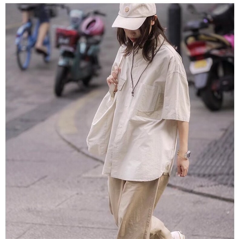 夏季短袖衬衫日系复古休闲白衬衣潮流宽松工装半袖上衣,男装T恤,星座1210-1