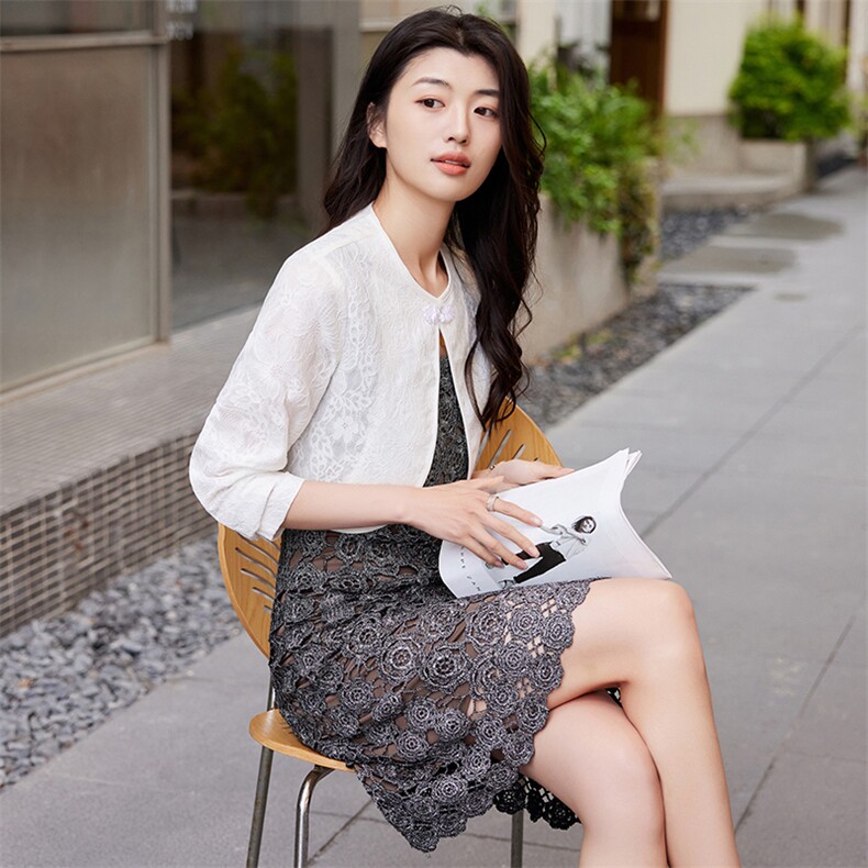 婵米儿2024夏天披肩外套百搭旗袍连衣裙空调衫女上衣风时尚,女装短外套,婵米儿