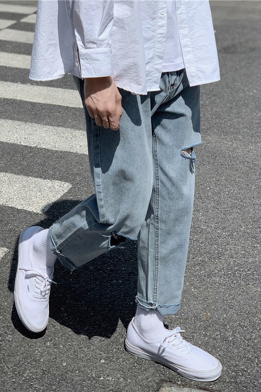 主推2021夏季毛边宽松破洞九分牛仔裤男港风潮nk183-k167-p28,男装牛仔裤,星座410-6（原星座1304-1）
