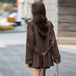 鹿皮绒外套女2025秋季新款宽松休闲风衣高级感杭州意法中长款大衣图片