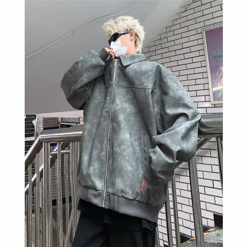 美式高街做旧皮衣夹克男韩版潮流宽松2025秋冬ins外套W6192X-78,男装夹克,星座412-1