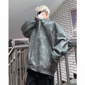 美式高街做旧皮衣夹克男韩版潮流宽松2025秋冬ins外套W6192X-78