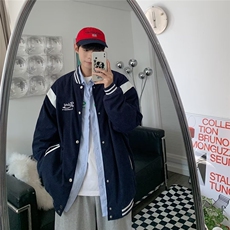 美式学院风华夫格棒球服男春秋新款刺绣字母宽松夹克外套insW668，男装夹克，星座1116A-1（原606A）