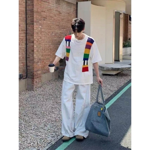 网图现货 撞色拼接短袖t恤男女夏季宽松设计感百搭上衣潮DX14/P35图片