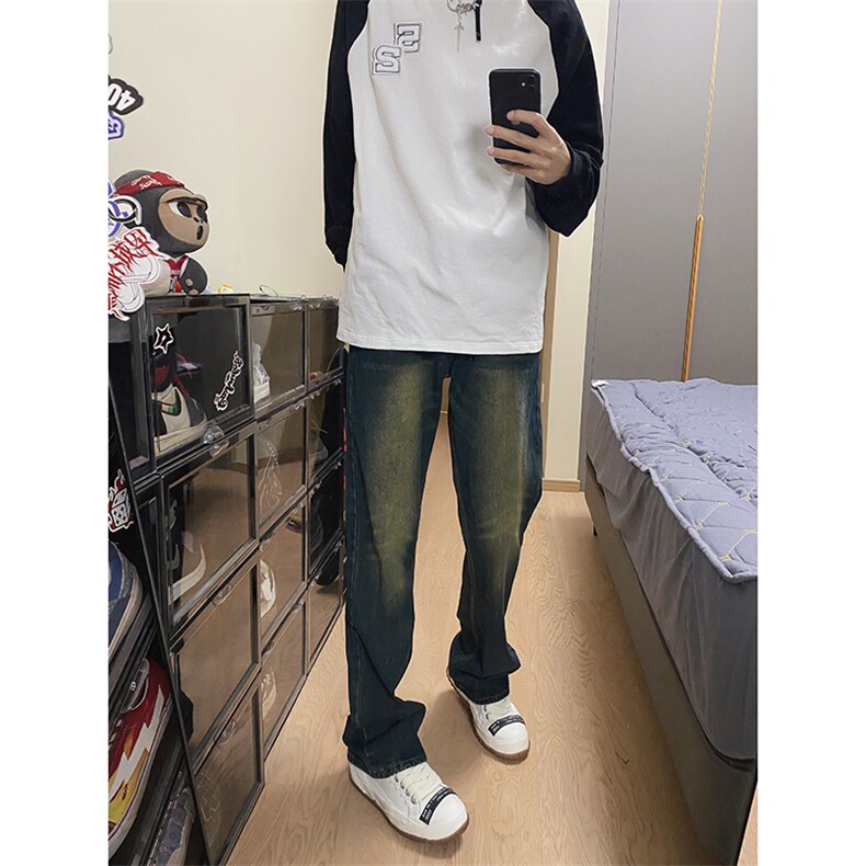 B221美式ins高街暗黑光版修身微喇牛仔裤LK23137-P55控78,男装牛仔裤,电商B221
