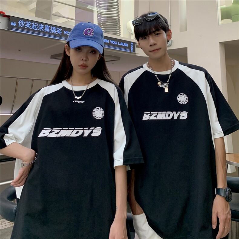 情侣装夏装潮插肩袖撞色赛车服情侣短袖T恤印花上衣男G1056P38,男装T恤,电商A339
