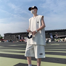 无袖套装男士韩版潮流T恤五分裤痞帅2024夏季ins两件套W5798-P43，男装T恤，星座412-2