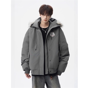 潮牌连帽毛领派克棉服男女高街情侣棉衣美式宽松外套WLF8099-P98图片