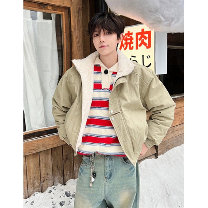 美式解构缉明线立领工装夹克秋冬款加绒加厚廓形棉服男女M6060,男装夹克,星座1116A（原606A-3）