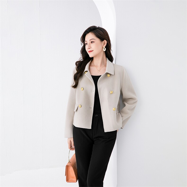 羊毛女装小个子短款双面呢毛呢外套长袖，女装毛呢外套，高哲羊绒
