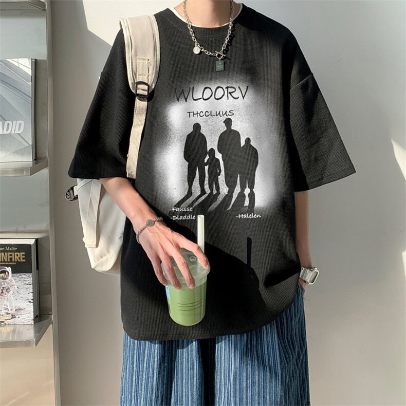 重磅！毛毯平铺体恤男潮牌上衣男中性华夫格短袖T恤男HT50-P25,男装T恤,电商B367