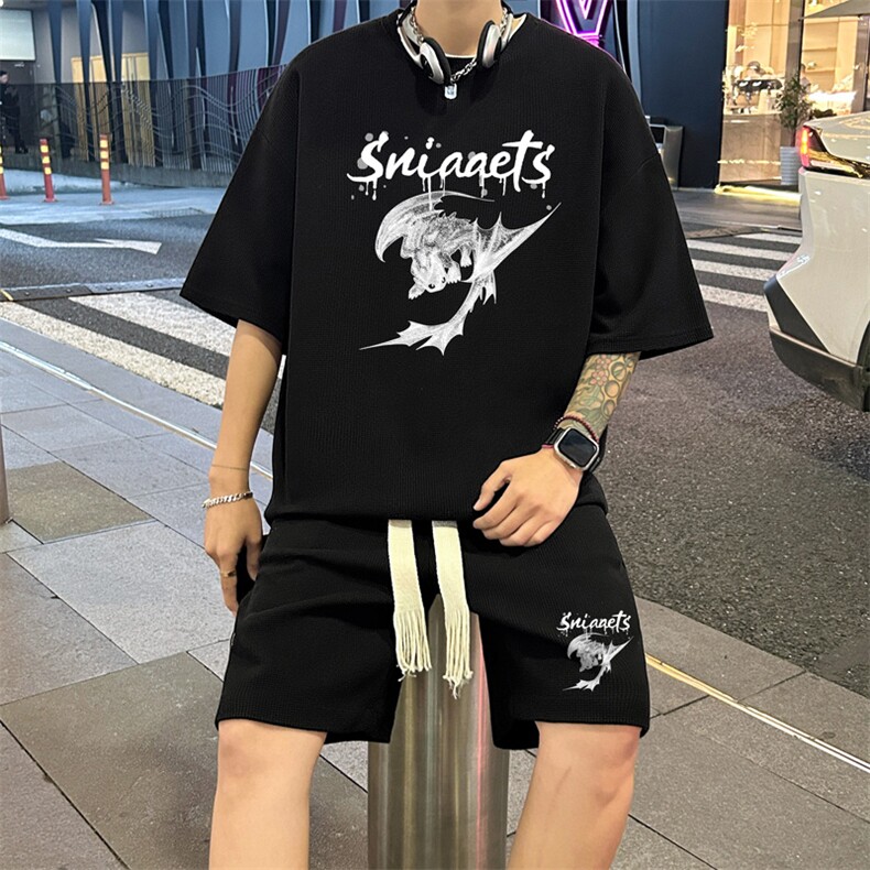 套装！华夫格套装短袖T恤短裤男 HTZ536-特p：38图片