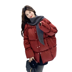 现货：冬季新款韩系披肩设计感拼接花边羽绒服2C135-8961P295K428，女装羽绒服，2C135