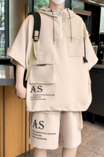 美式工装休闲运动套装夏季痞帅一套短袖短裤两件套A436-T02-P65，男装休闲套装，电商A436