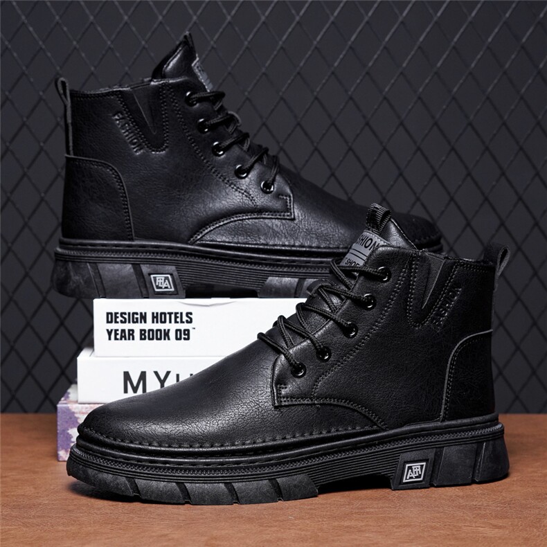2023秋季潮流百搭高帮休闲皮鞋英伦风防滑短靴工装马丁靴男，男鞋工装鞋，电商A223