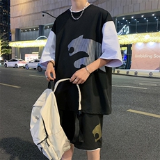 夏季新款短袖T恤港风套装青少年纯棉潮流两件套男装DF317P65控89，男装休闲套装，电商A086