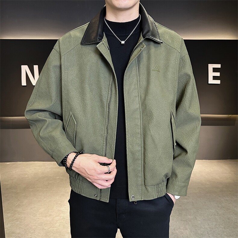 秋季皮衣男翻领短款宽松2025新款PU皮夹克外套C317-J5538-P155,男装皮衣,电商C317
