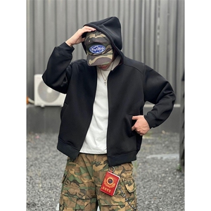 重磅高品质硬挺boxy26春装美式高街结构撞色拼接连帽卫衣开衫外套图片
