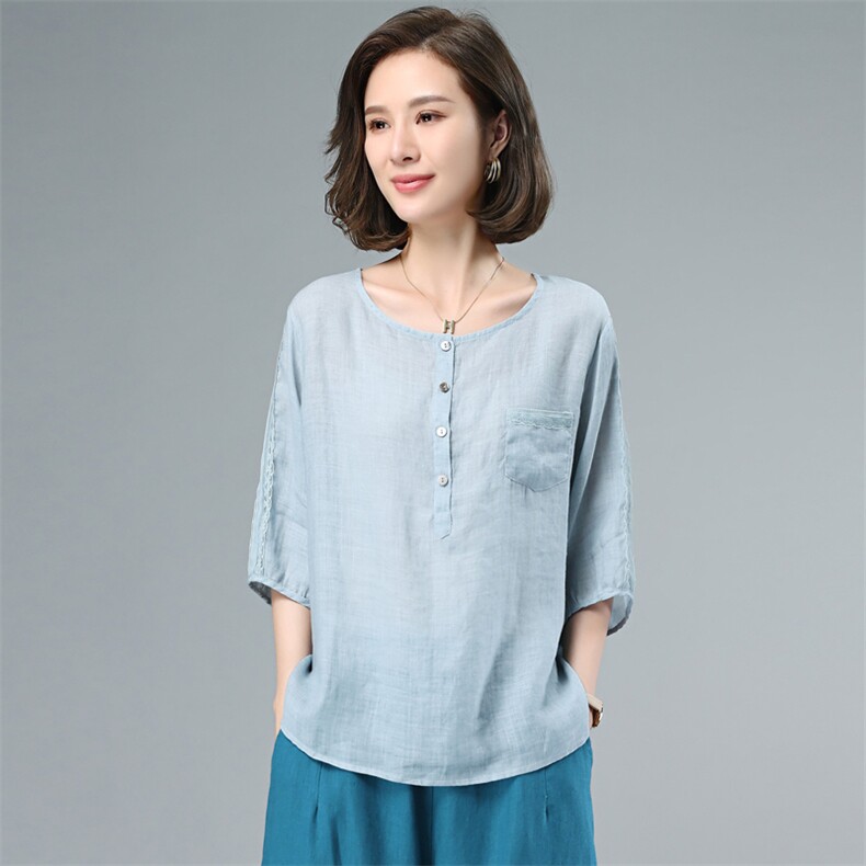 苎麻上衣女高端印花棉麻2025新款夏季女装时尚休闲亚麻阔腿裤,女装衬衫,奕阳依阁