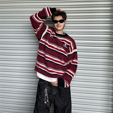刺绣条纹水貂毛圆领毛衣男女慵懒风套头针织衫潮流MY09565-P56，男装针织衫/毛衣，星座308B-2