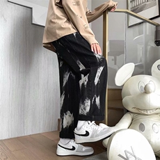 炸街牛仔裤男嘻哈hiphop高街阔腿宽松潮流痞帅直筒裤子NK3271-P35，男装牛仔裤，星座1008