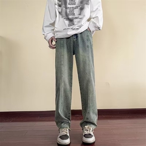 高街美潮春夏破洞重工水洗黄泥牛仔裤K6089-P45图片