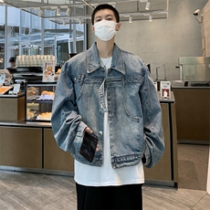 美式水洗复古设计感牛仔外套男秋季高街潮牌休闲夹克W7791-P66，男装夹克，星座512-4