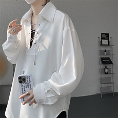 春夏新款小心机深V西装领系带衬衫简约美式时尚衬衫外套特P38，男装衬衫，电商B319