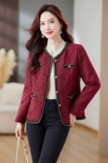 现货秒发2024春秋新款法式小香风芋泥泡芙”粗花呢外套大衣，女装毛呢外套，星宇服饰