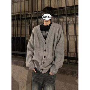 秋冬季针织开衫外套男女慵懒风穿搭韩系V领毛衣潮毛线M6520