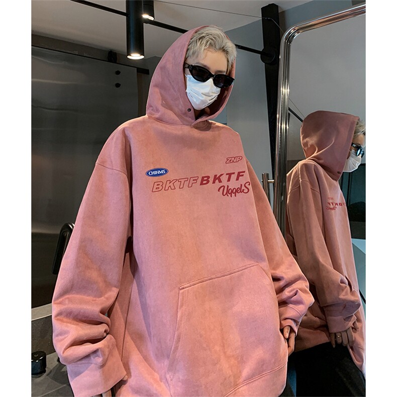 抖音得物供货提供视频秋冬重磅美式麂皮绒连帽卫衣JLM05,男装卫衣,电商A486